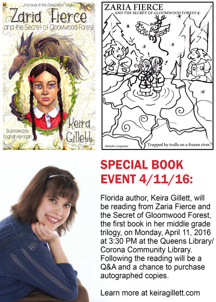 flyer for reading at corona library 4-11-16